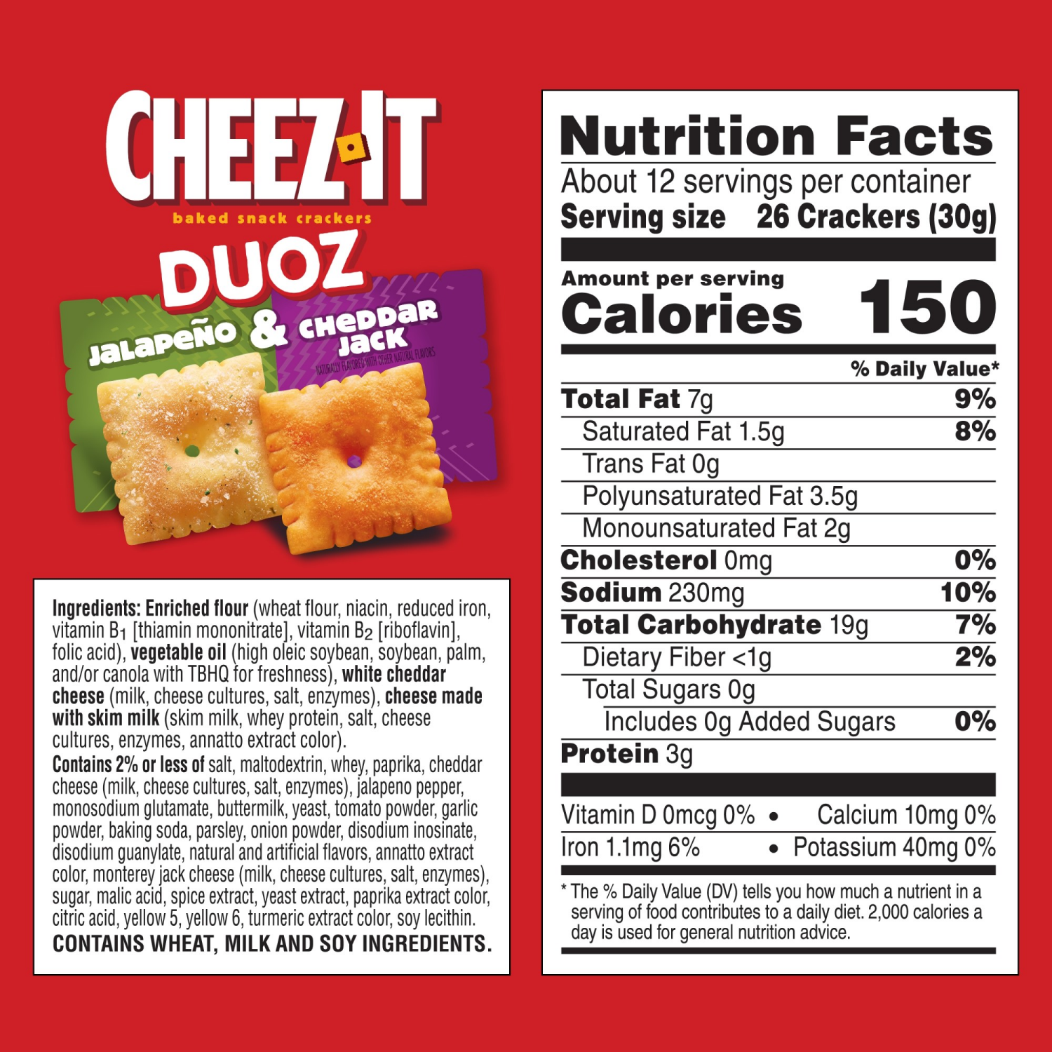 slide 7 of 8, Cheez-It DUOZ Jalapeño and Cheddar Jack Baked Snack Crackers, 12.4 oz