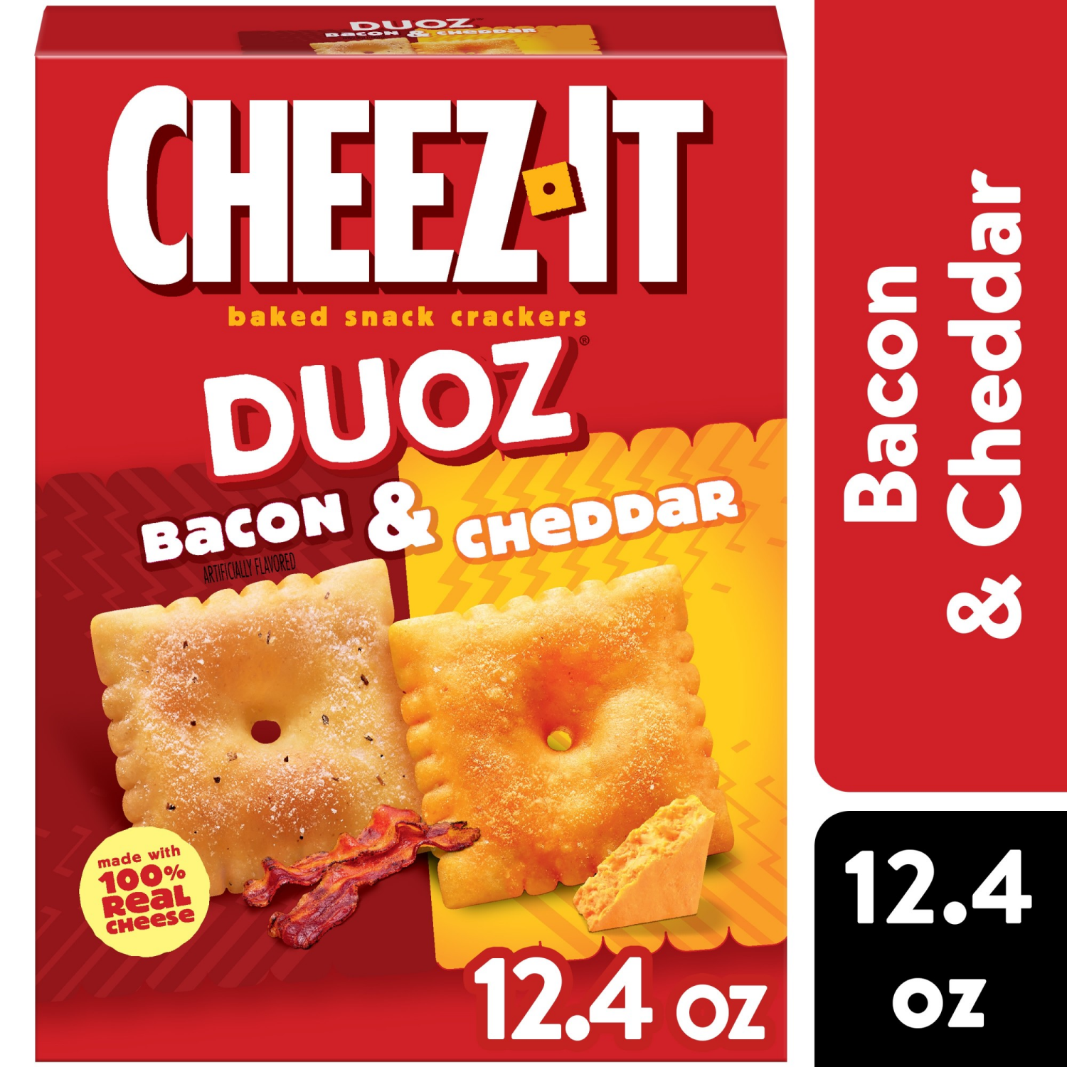 slide 1 of 8, Cheez-It DUOZ Bacon and Cheddar Baked Snack Crackers, 12.4 oz