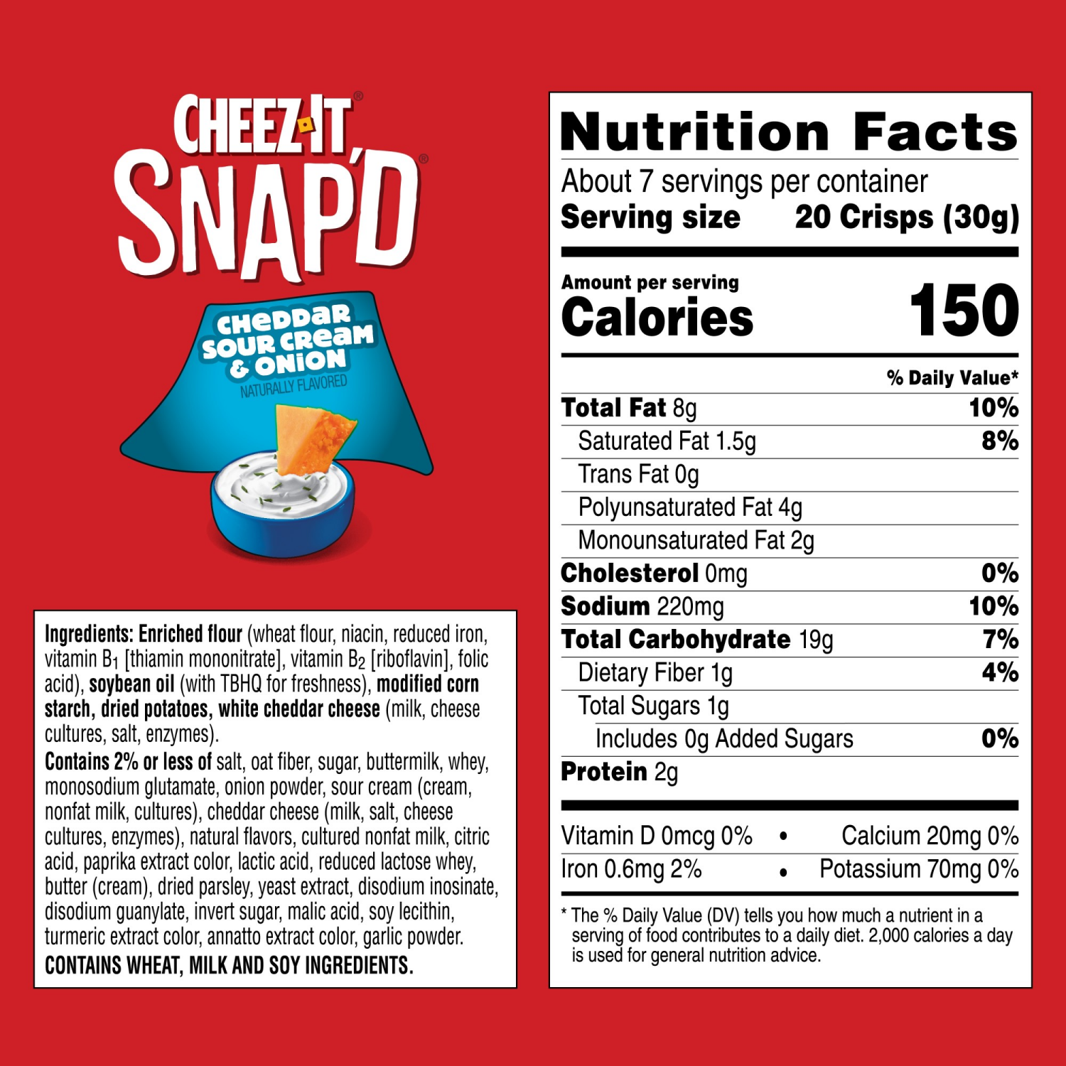 slide 7 of 8, Cheez-It Snap'd Cheddar Sour Cream and Onion Cheese Cracker Chips, 7.5 oz