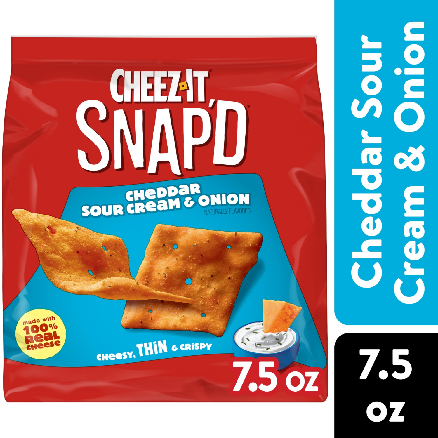 slide 1 of 8, Cheez-It Snap'd Cheddar Sour Cream and Onion Cheese Cracker Chips, 7.5 oz