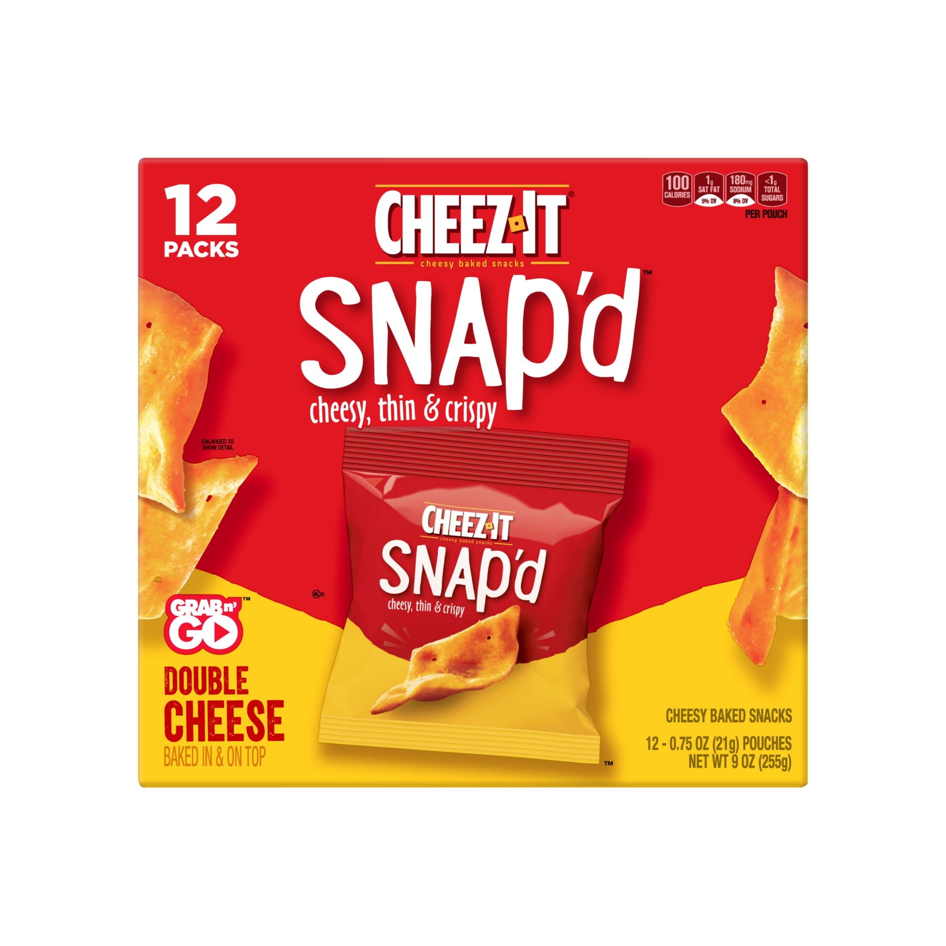 slide 2 of 7, Sunshine Cheez-It Snap'd Double Cheese Baked Snack Crackers Multipack, 12 ct