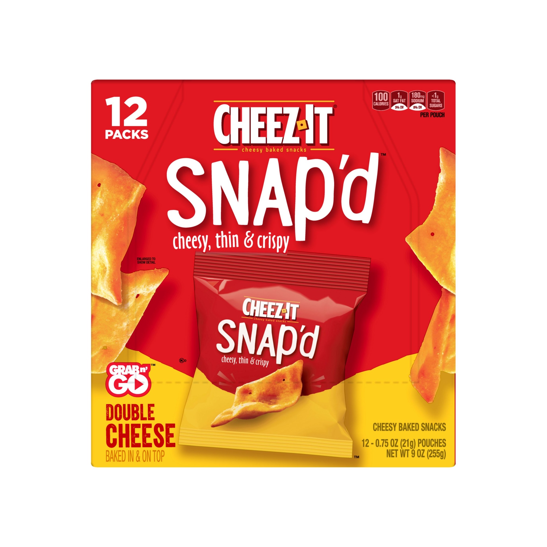 slide 3 of 7, Sunshine Cheez-It Snap'd Double Cheese Baked Snack Crackers Multipack, 12 ct