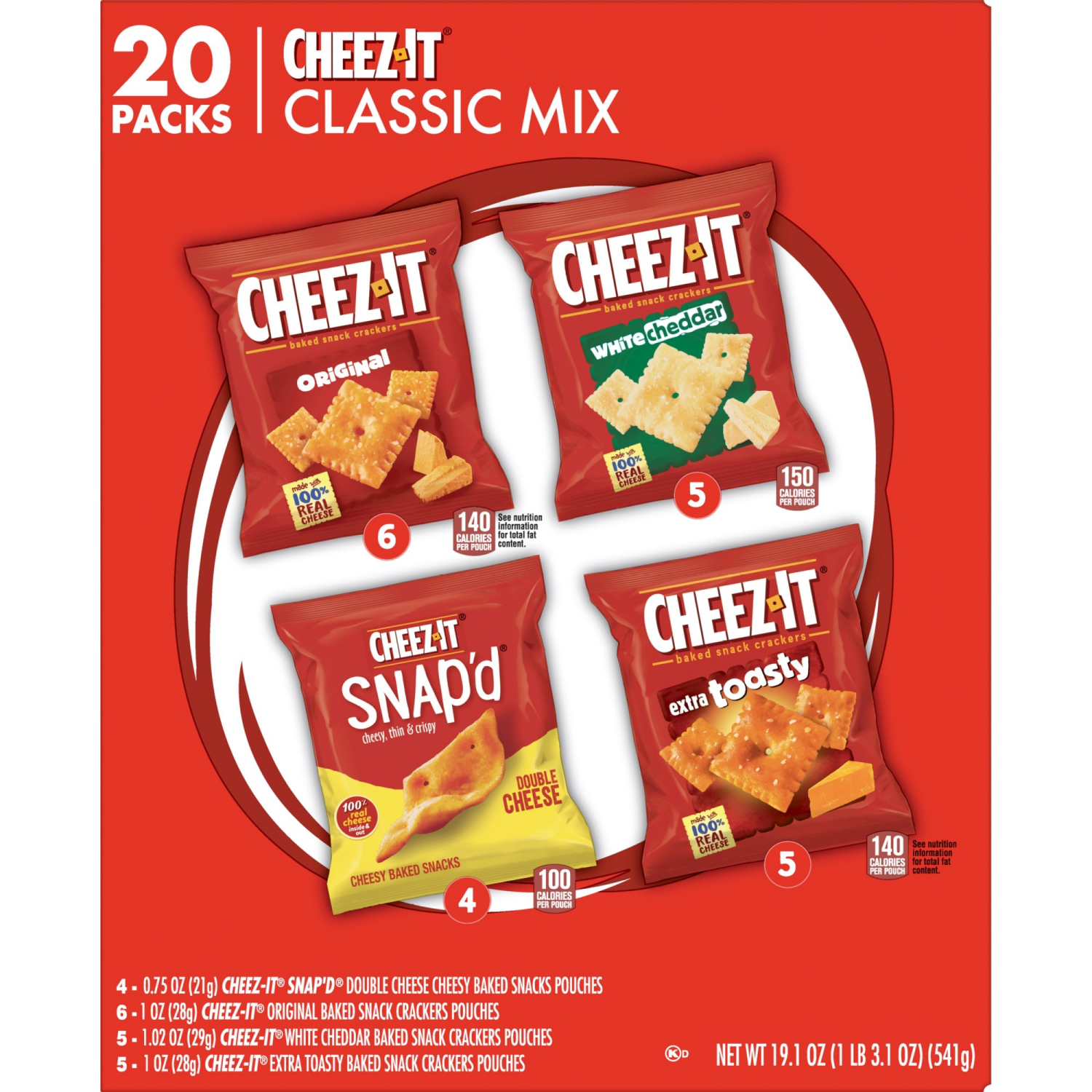 slide 4 of 8, Cheez-It Cheese Crackers Variety Pack, 20 ct