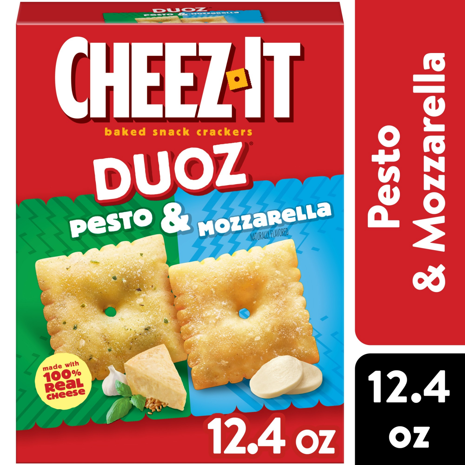 slide 1 of 8, Cheez-It DUOZ Pesto and Mozzarella Baked Snack Crackers, 12.4 oz