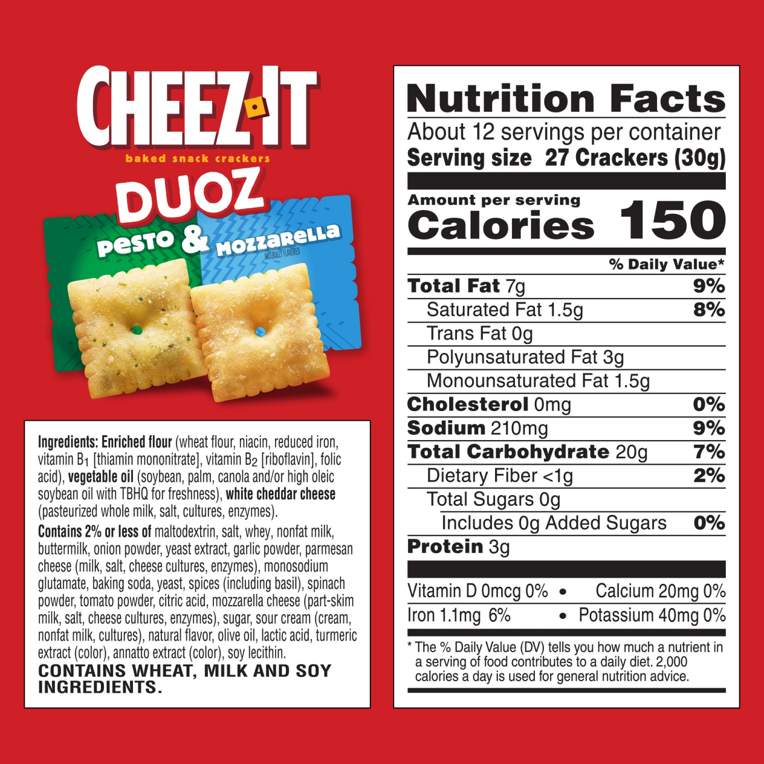 slide 7 of 8, Cheez-It DUOZ Pesto and Mozzarella Baked Snack Crackers, 12.4 oz