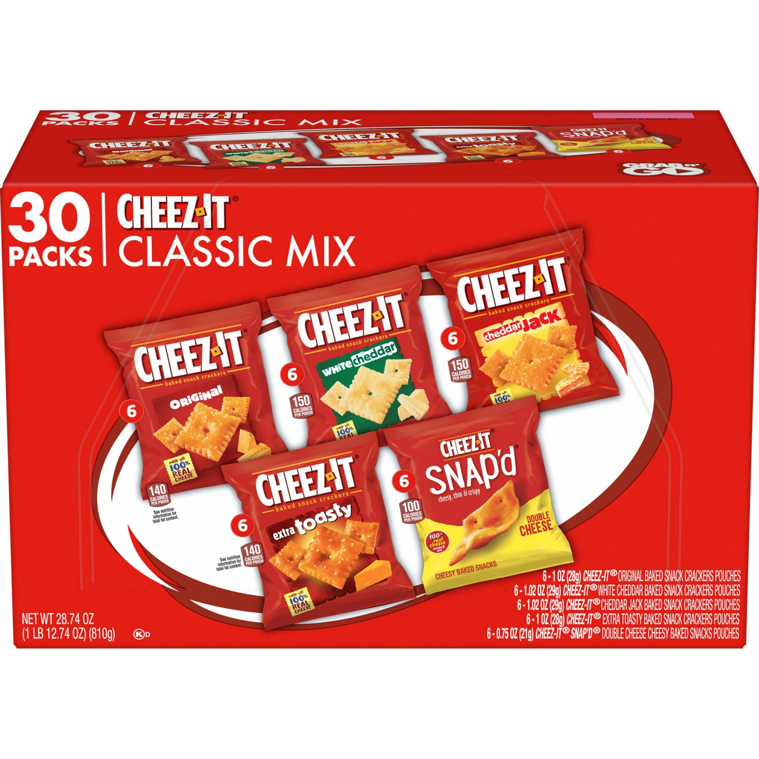 slide 1 of 6, Cheez-It Variety Pack Cheese Crackers, 30 ct