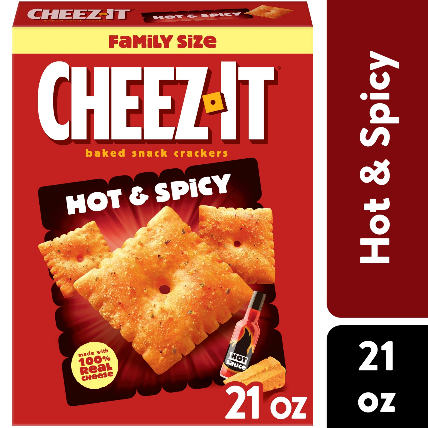 slide 1 of 8, Cheez-It Hot and Spicy Cheese Crackers, 21 oz
