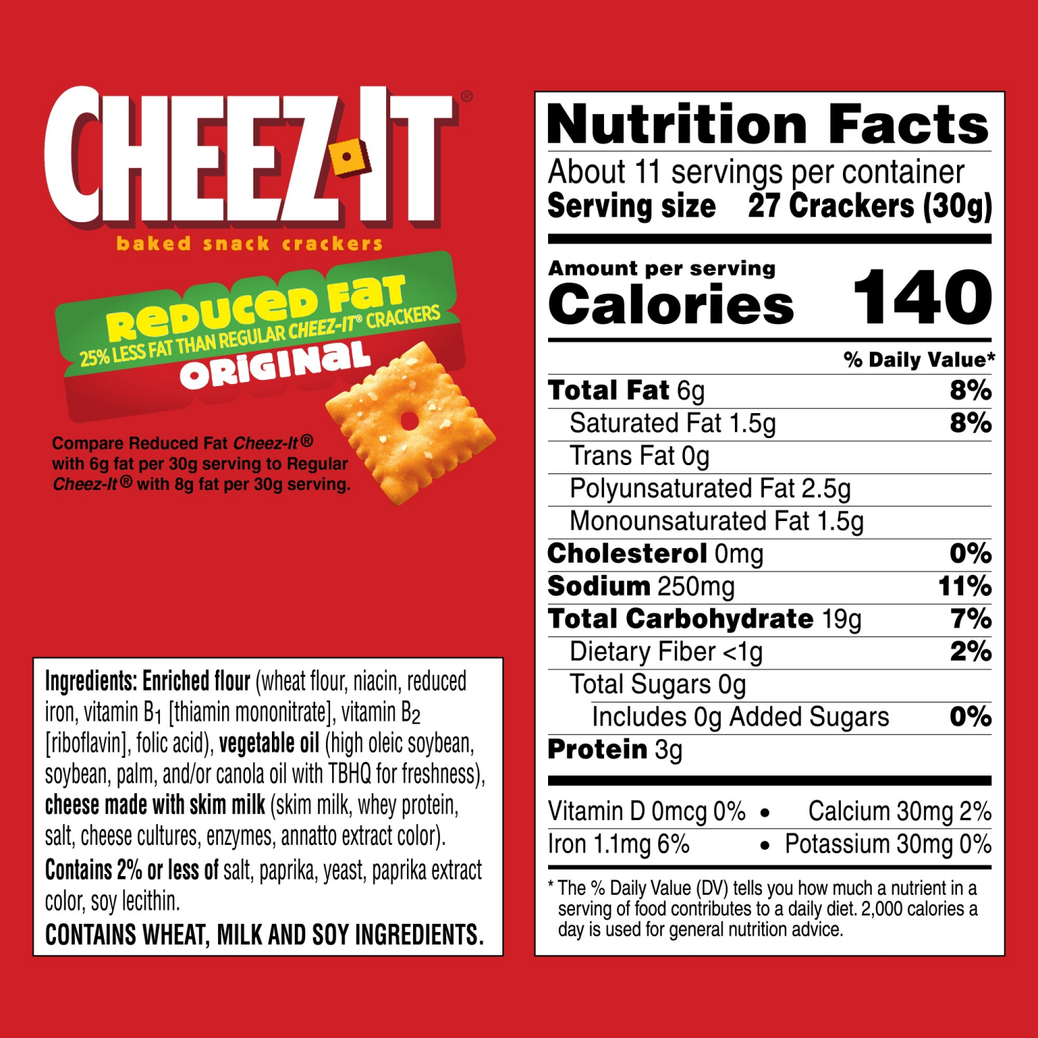 slide 7 of 8, Cheez-It Reduced Fat Original Baked Snack Cheese Crackers, 11.5 oz