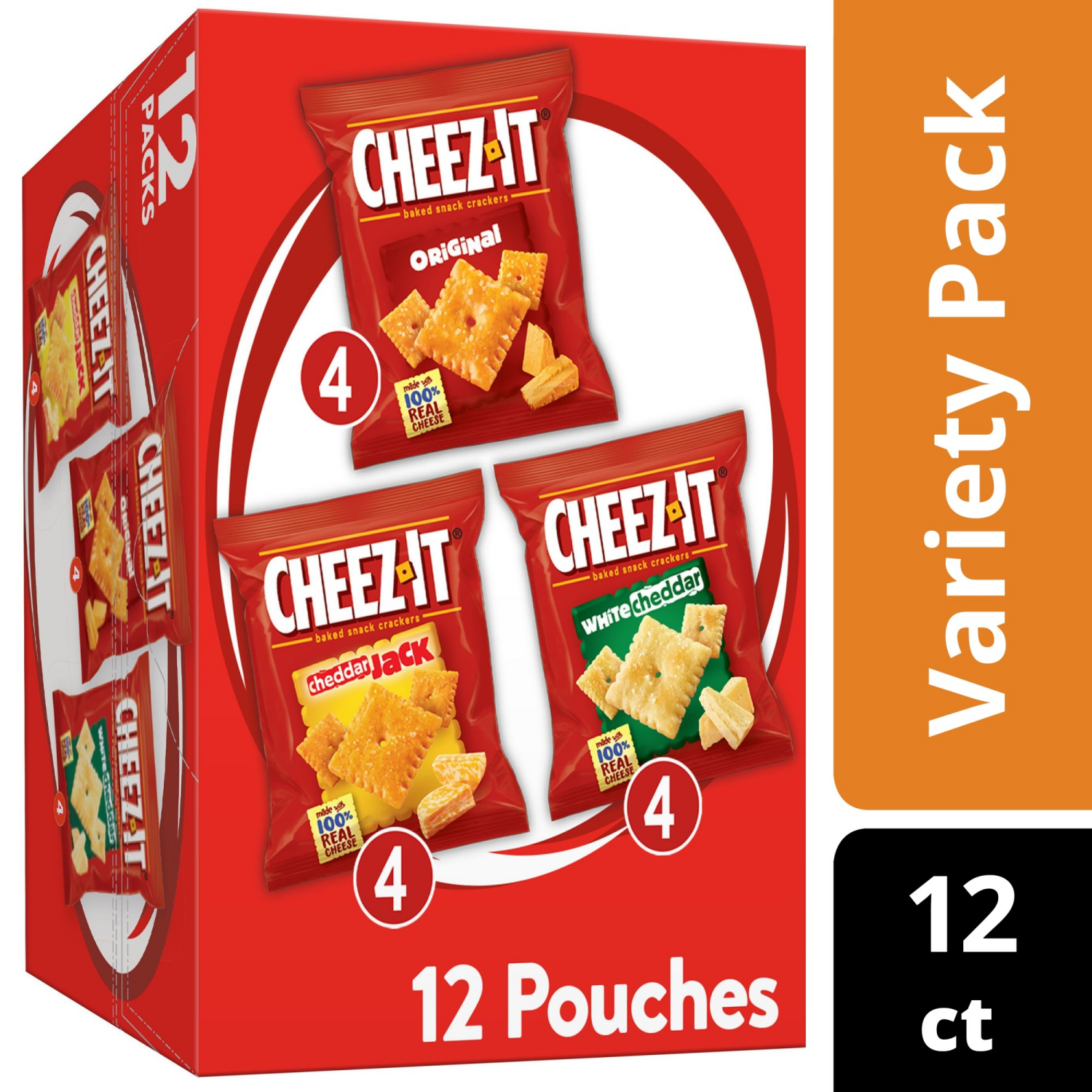 slide 1 of 8, Cheez-It 12 Packs Baked Original/White Cheddar/Cheddar Snack Crackers 12 ea, 12 ct