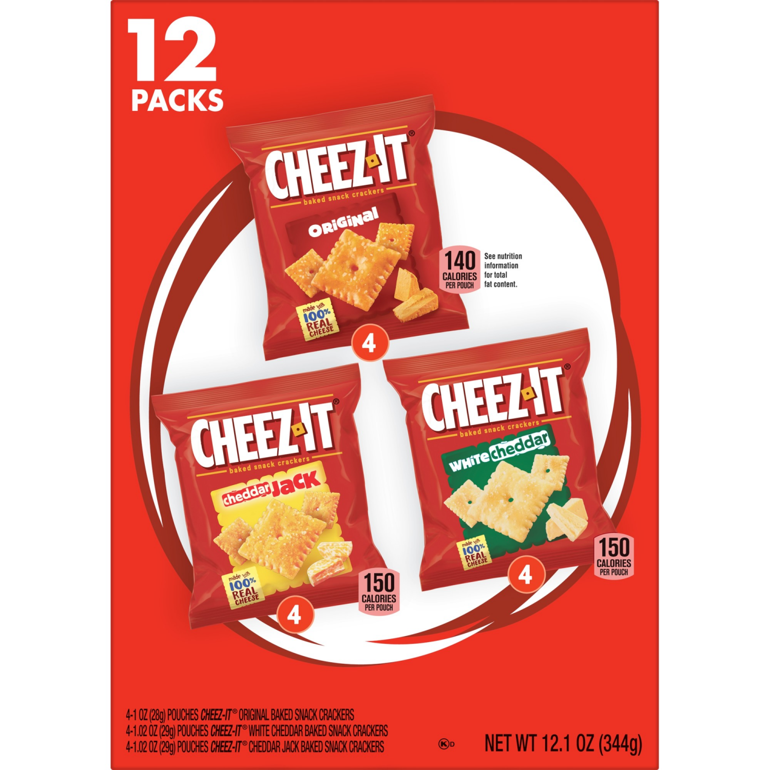 slide 5 of 8, Cheez-It 12 Packs Baked Original/White Cheddar/Cheddar Snack Crackers 12 ea, 12 ct