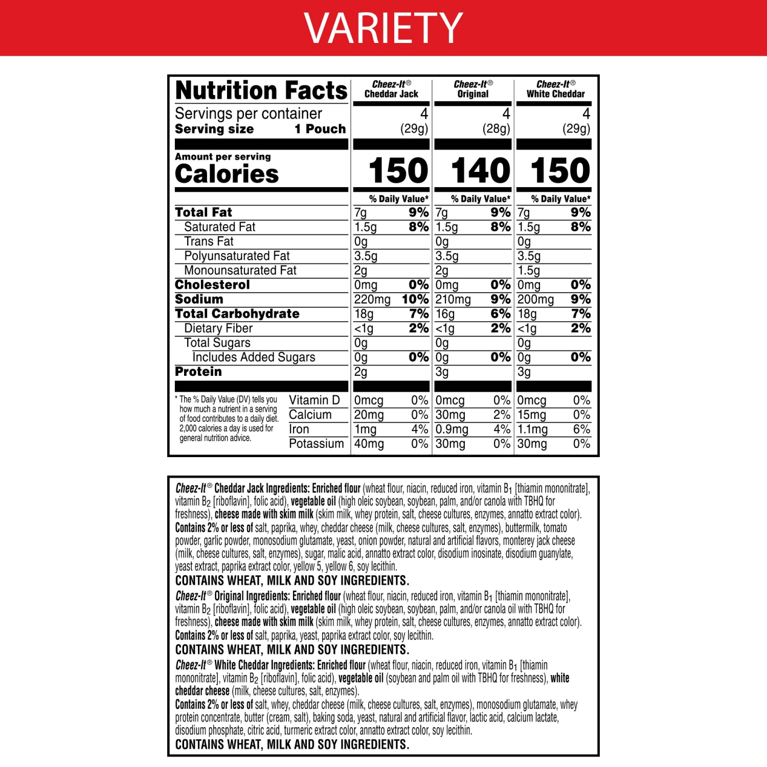 slide 6 of 8, Cheez-It 12 Packs Baked Original/White Cheddar/Cheddar Snack Crackers 12 ea, 12 ct