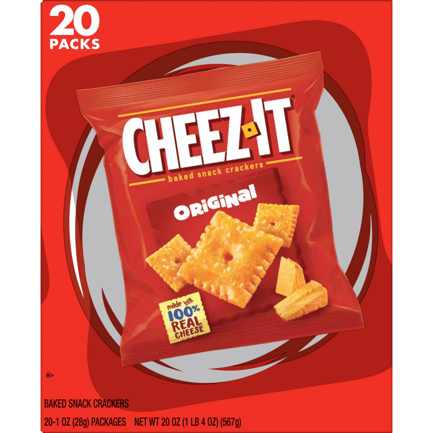 slide 2 of 8, Cheez-It Baked Original Snack Crackers 20 - 1 oz Packages, 20 ct