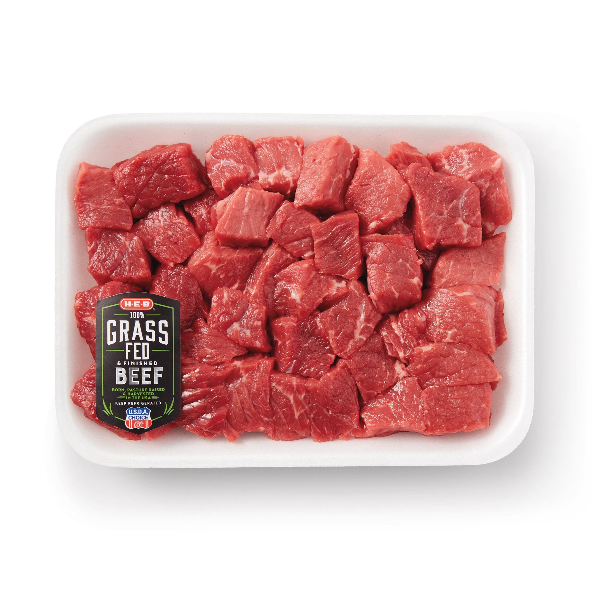 slide 1 of 1, H-E-B Grass Fed & Finished Boneless Lean Beef Stew Meat, per lb