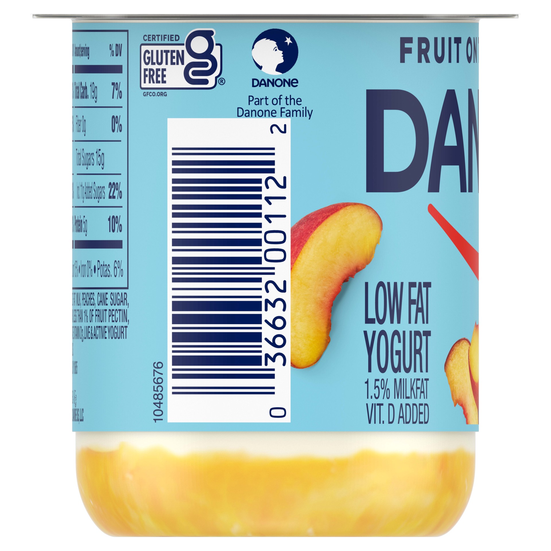 slide 5 of 5, Dannon Fruit on the Bottom Peach Low Fat Yogurt, Gluten Free Snacks with Real Peach Pieces, Good Source of Calcium and Vitamin D, 5.3 OZ Yogurt Container, 5.3 oz