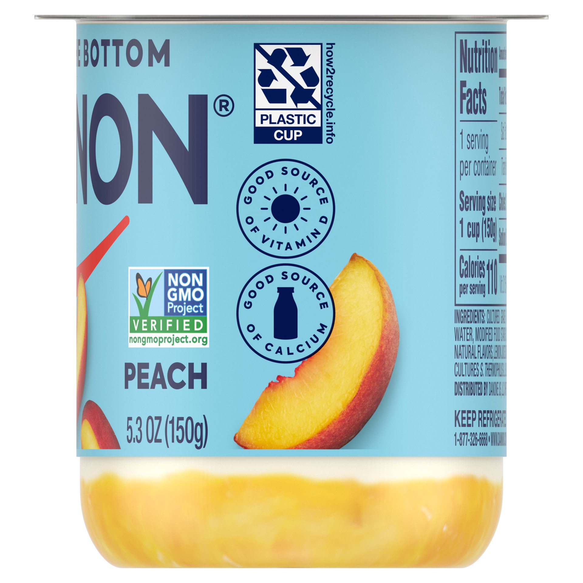 slide 4 of 5, Dannon Fruit on the Bottom Peach Low Fat Yogurt, Gluten Free Snacks with Real Peach Pieces, Good Source of Calcium and Vitamin D, 5.3 OZ Yogurt Container, 5.3 oz
