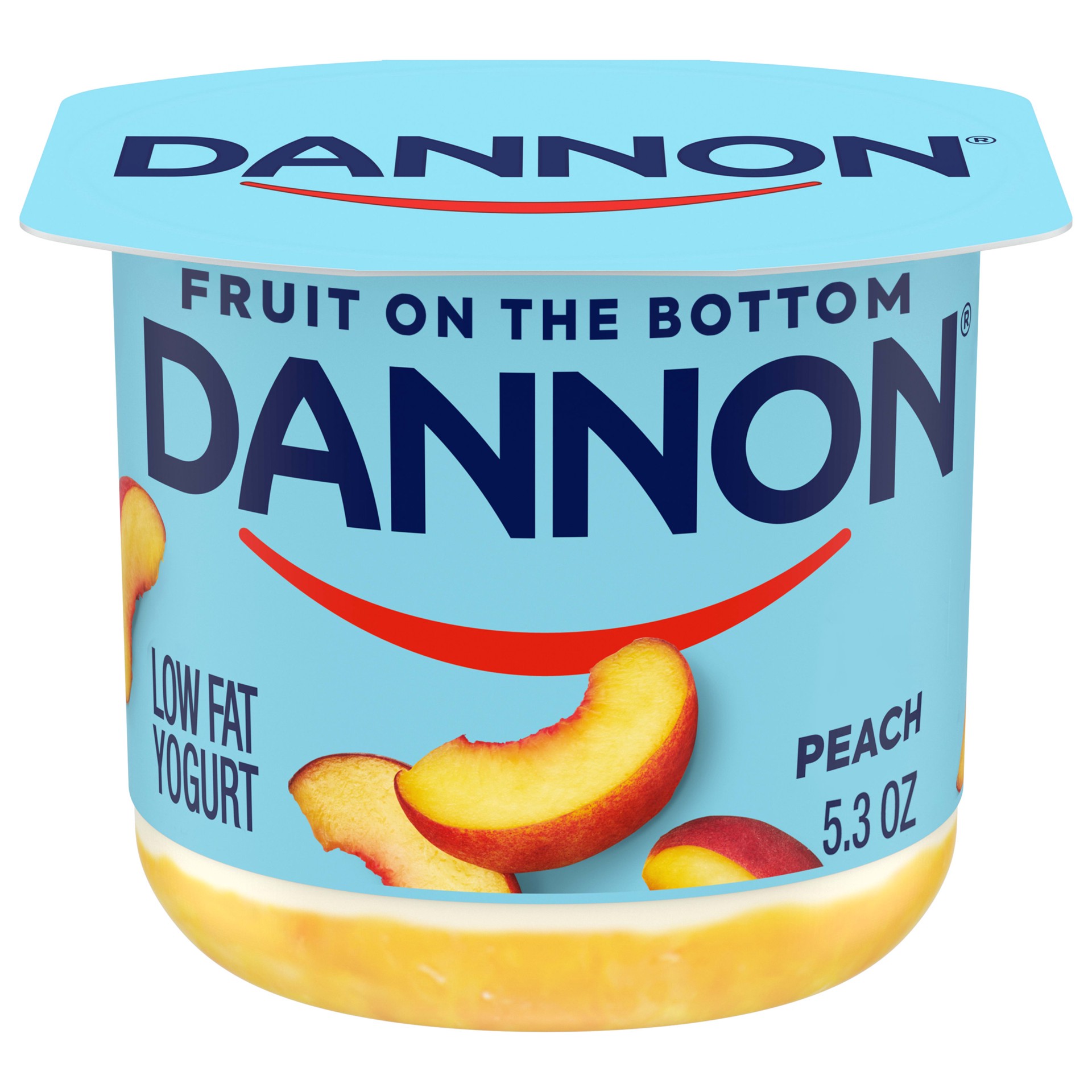 slide 1 of 5, Dannon Fruit on the Bottom Peach Low Fat Yogurt, Gluten Free Snacks with Real Peach Pieces, Good Source of Calcium and Vitamin D, 5.3 OZ Yogurt Container, 5.3 oz