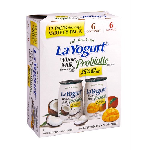 slide 1 of 1, La Yogurt® whole milk probiotic yogurt, mango & coconut, 12 x 6 oz