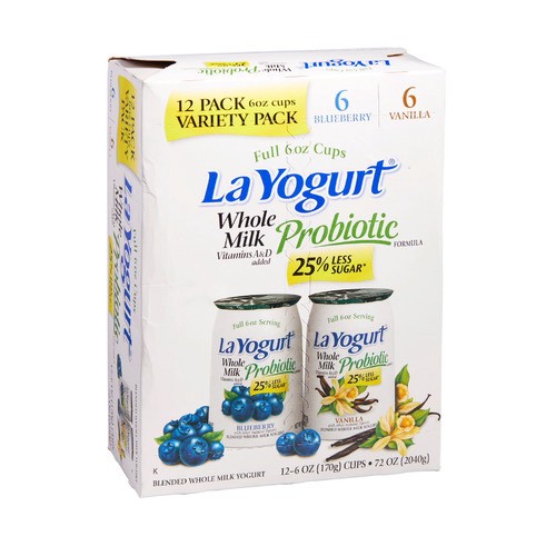 slide 1 of 1, La Yogurt® whole milk probiotic yogurt, blueberry & vanilla, 12 x 6 oz