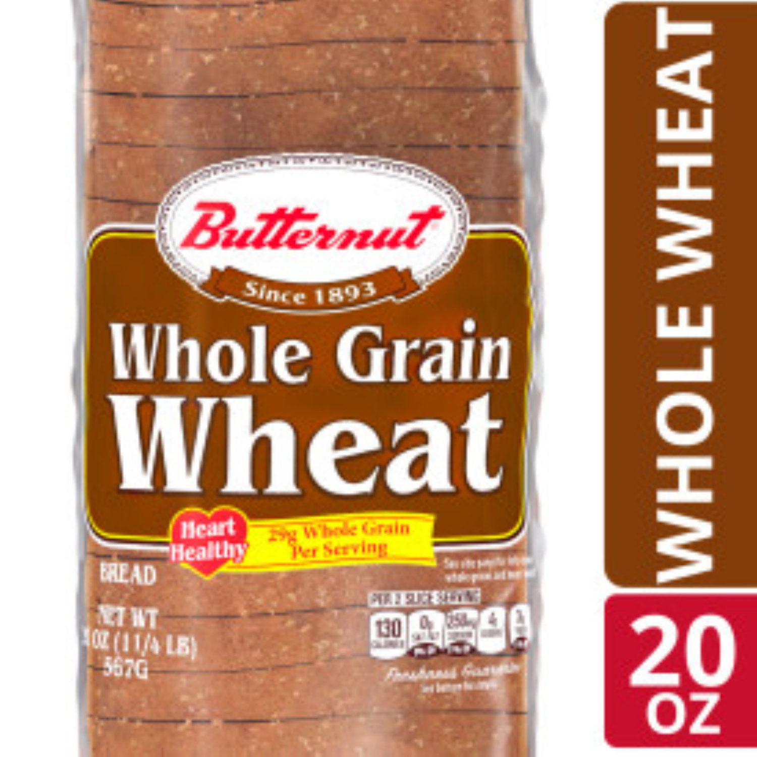slide 4 of 5, Butternut 100% Whole Wheat Bread 20 oz, 20 oz