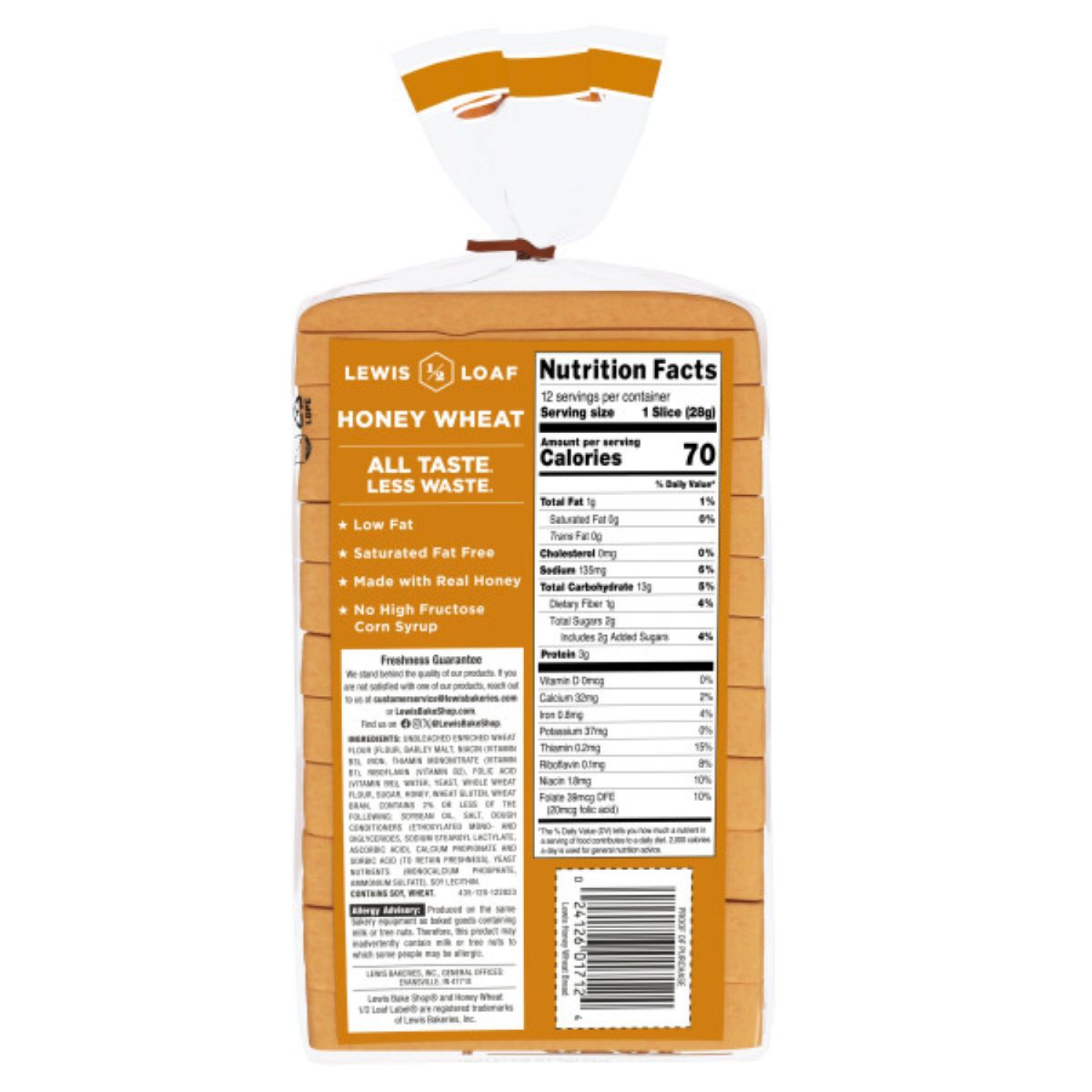 slide 2 of 8, Lewis 1/2 Loaf Honey Wheat Bread 12 oz, 12 oz