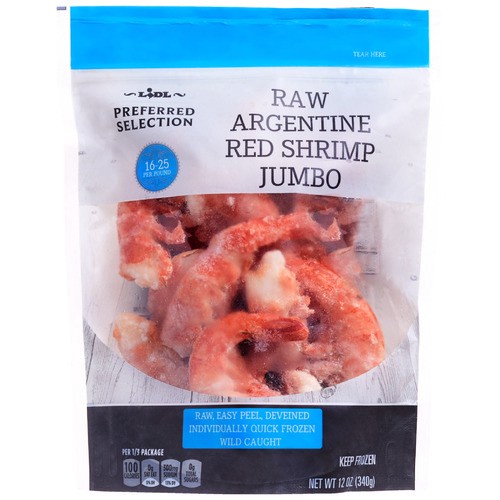 slide 1 of 1, Lidl Preferred Selection frozen raw Argentine red shrimp, jumbo, 11.9 oz