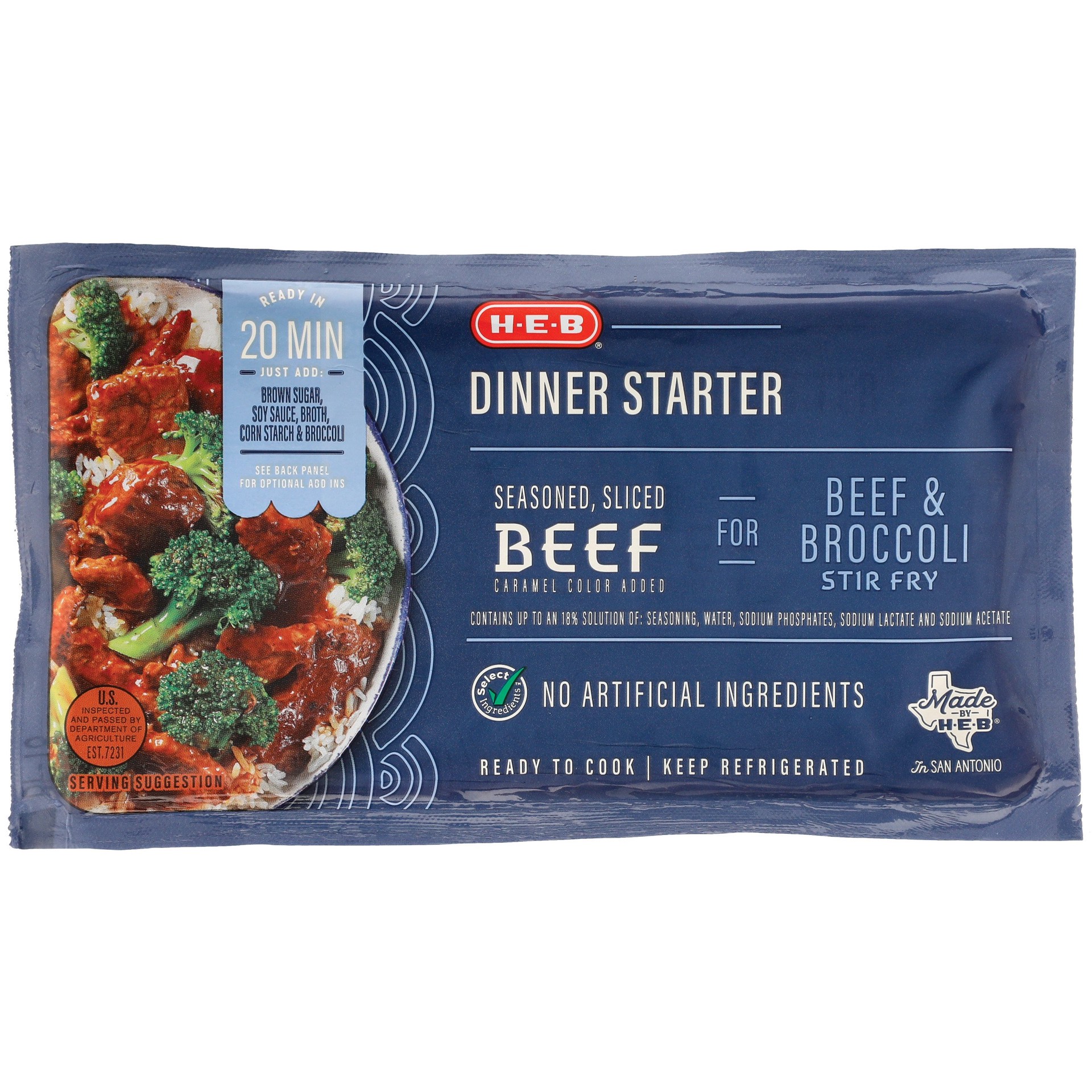 slide 1 of 1, H-E-B Dinner Starter - Seasoned Sliced Beef for Stir Fry, per lb