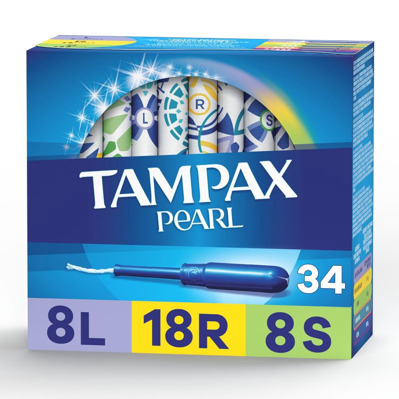slide 1 of 1, Tampax Pearl Tampons Trio Pack with Plastic Applicator and LeakGuard Braid - Light/Regular/Super Absorbency - Unscented - 34ct, 34 ct