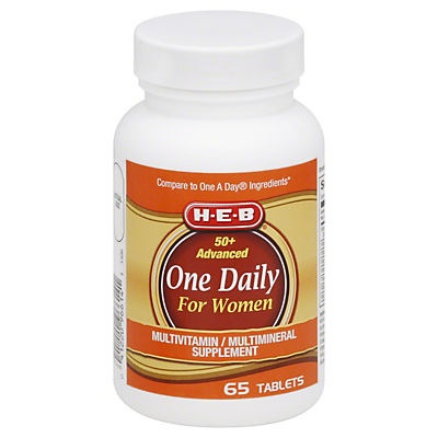 slide 1 of 1, H-E-B Women's 50+ Advanced One Daily Multivitamin/Multimineral Tablets, 65 ct