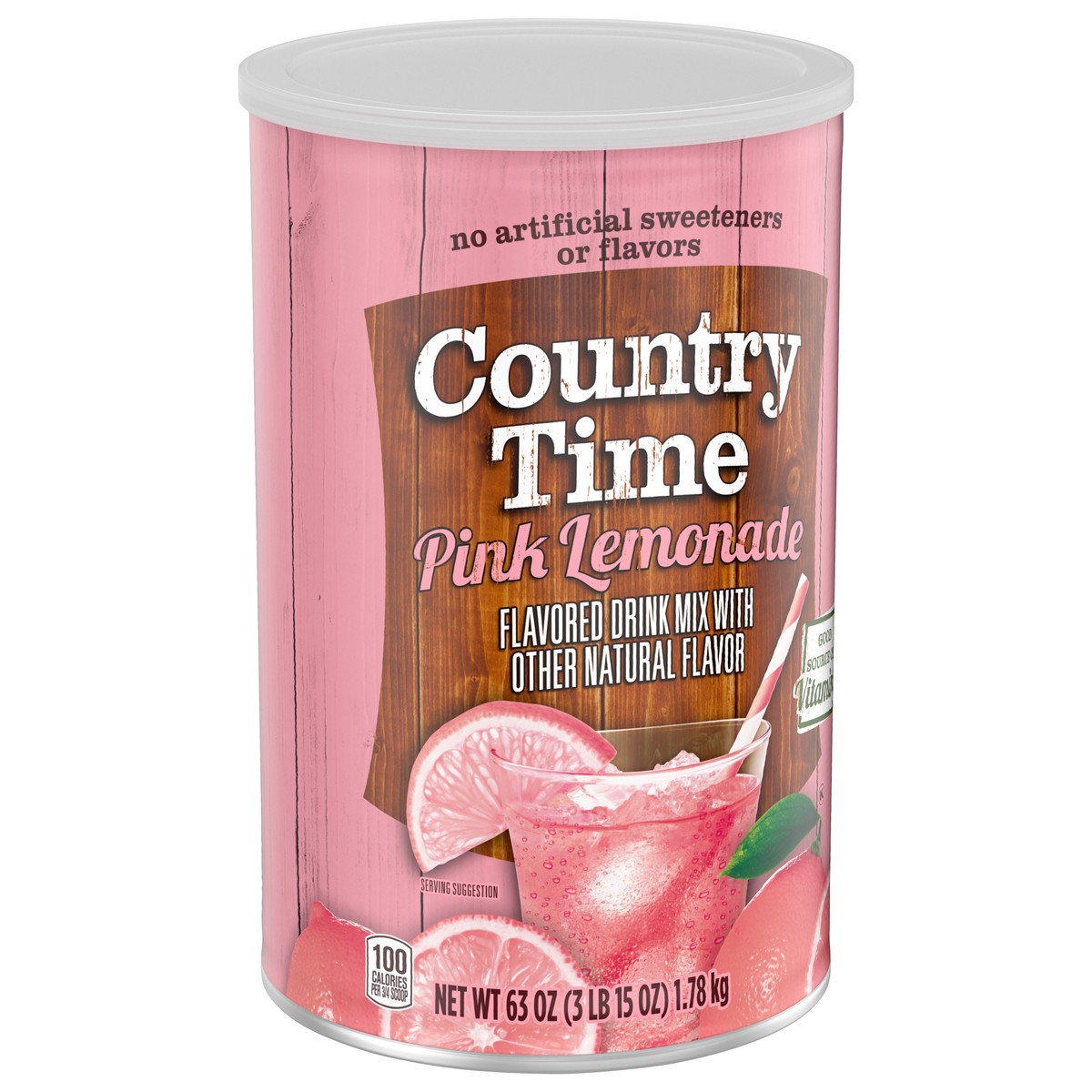 slide 9 of 9, Country Time Pink Lemonade Naturally Flavored Powdered Drink Mix, 63 oz Canister, 63 oz