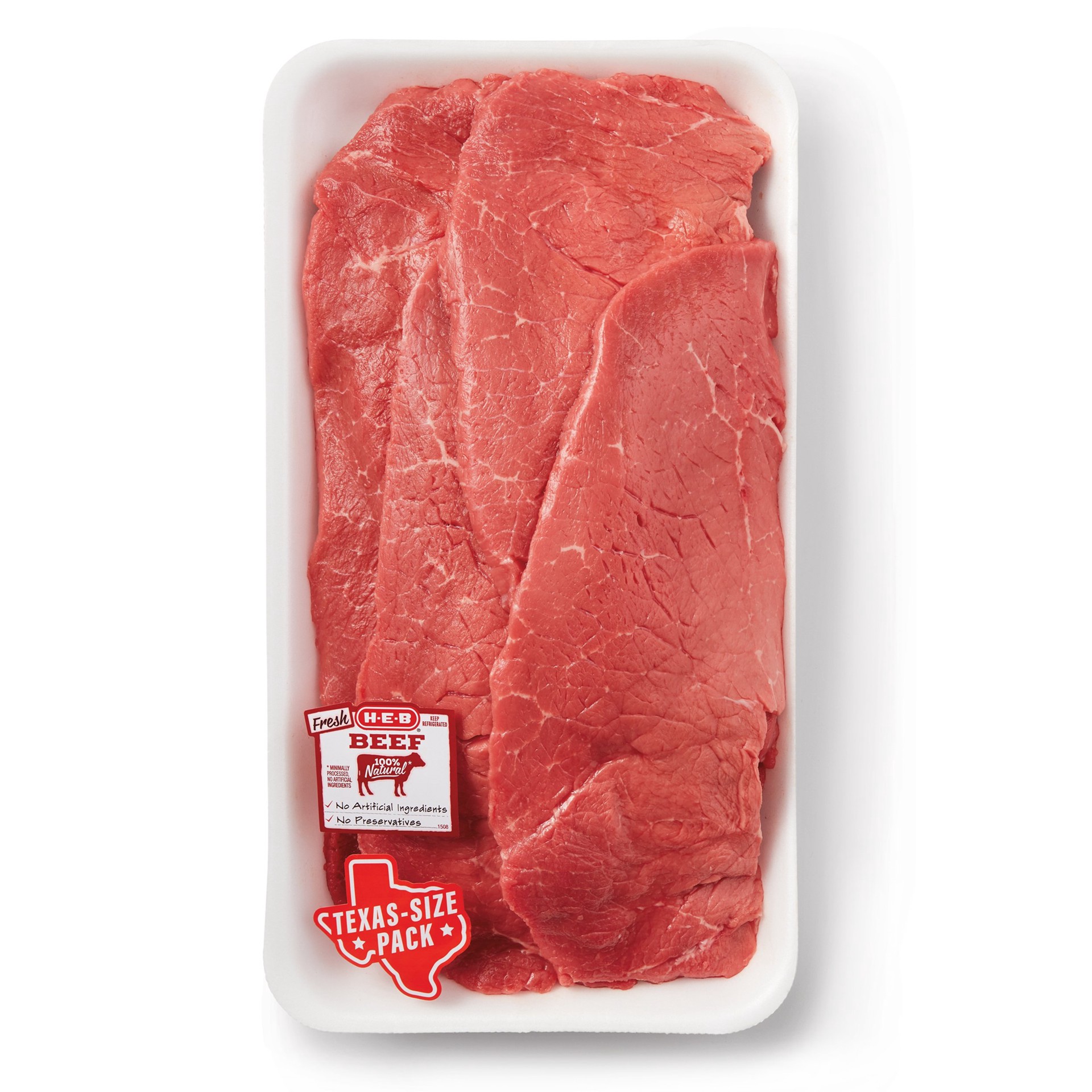 slide 1 of 1, H-E-B Boneless Beef Top Round Steaks, Thin Sliced - USDA Select - Texas-Size Pack, per lb