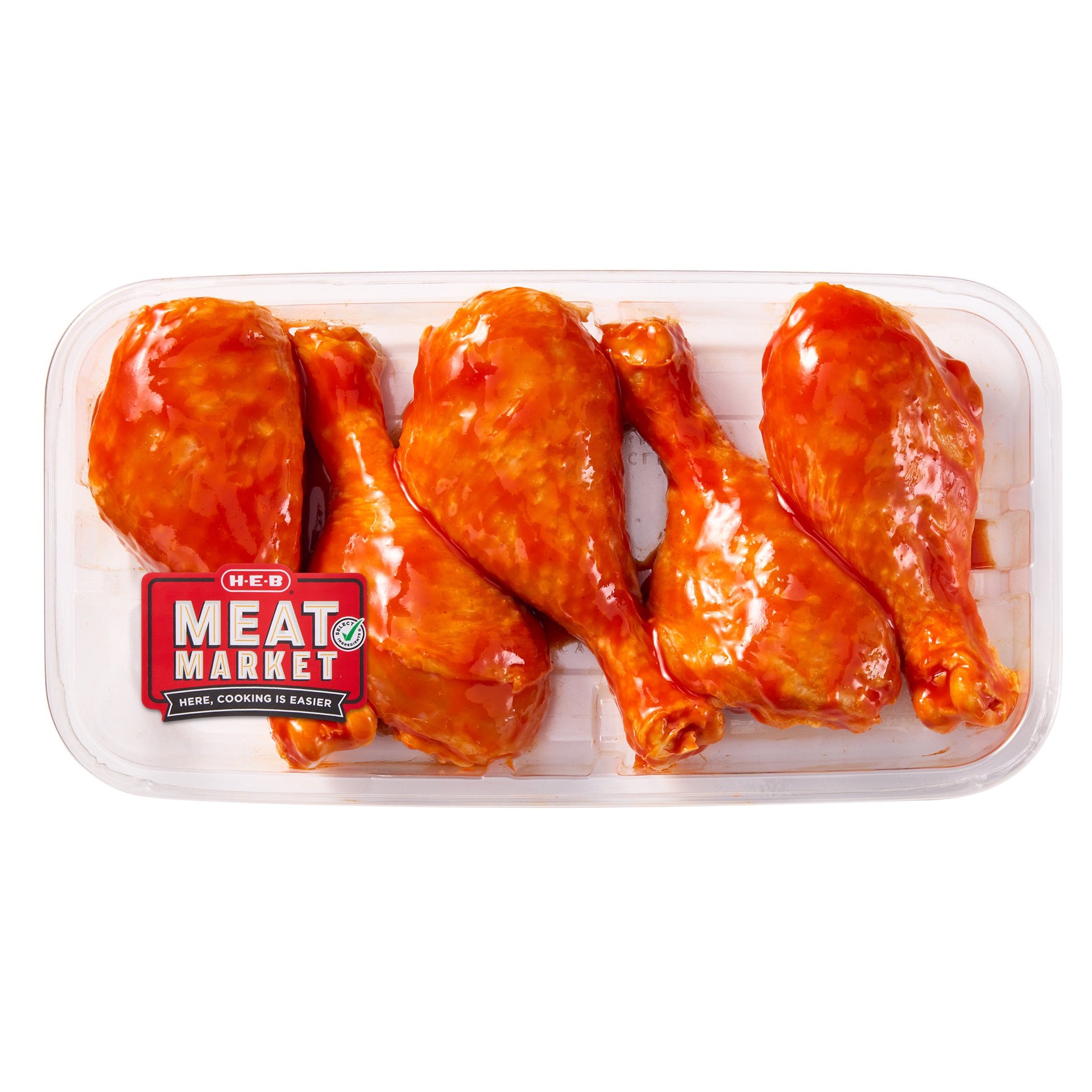 slide 1 of 1, H-E-B Meat Market Marinated Chicken Drumsticks – Hot Wing Sauce, per lb