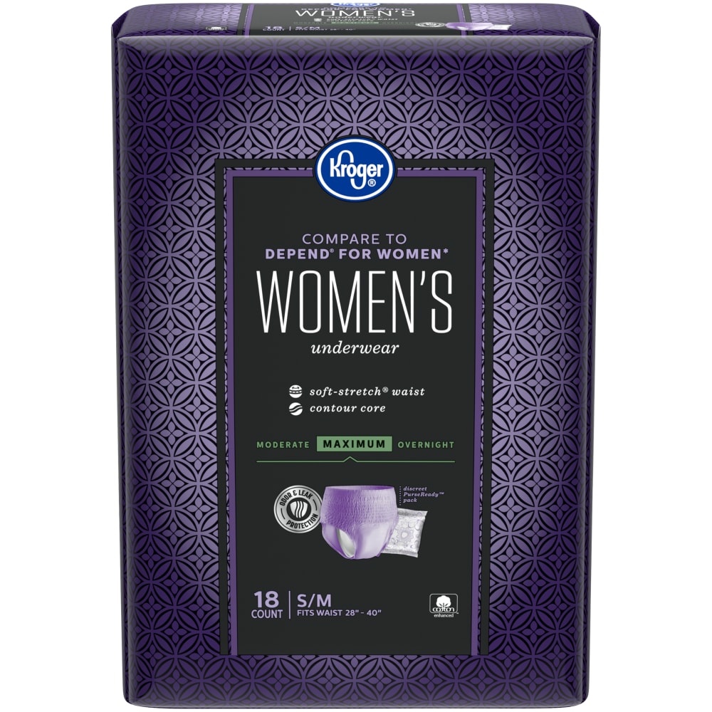 slide 1 of 1, Kroger Smallmedium Maximum Absorbency Womens Incontinence Underwear, 18 ct