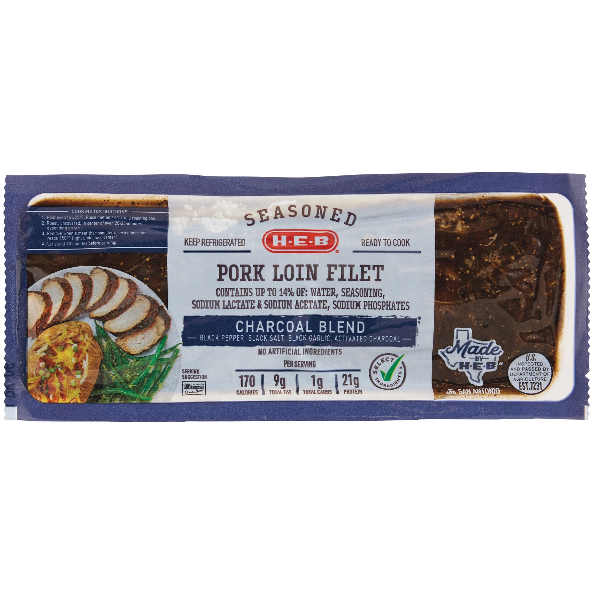 slide 1 of 1, H-E-B Charcoal-Seasoned Pork Loin Filet, per lb