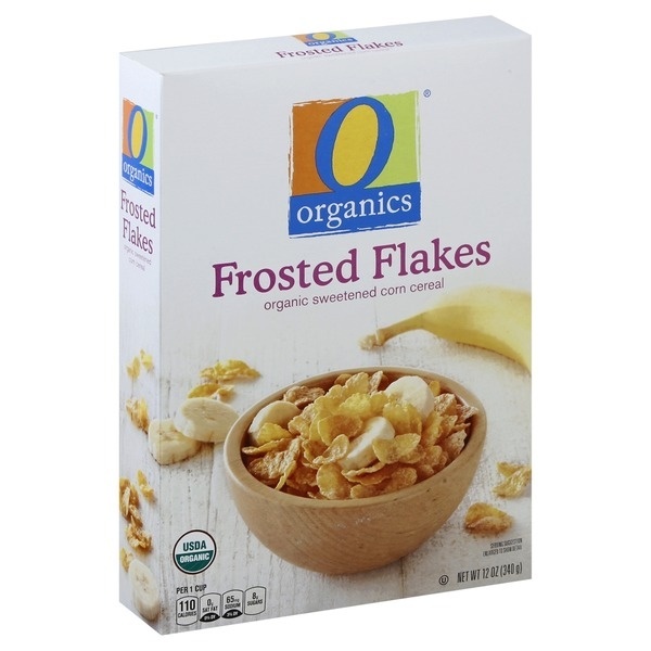 slide 1 of 1, O Organics Organic Cereal Sweetened Corn Frosted Flakes, 12 oz
