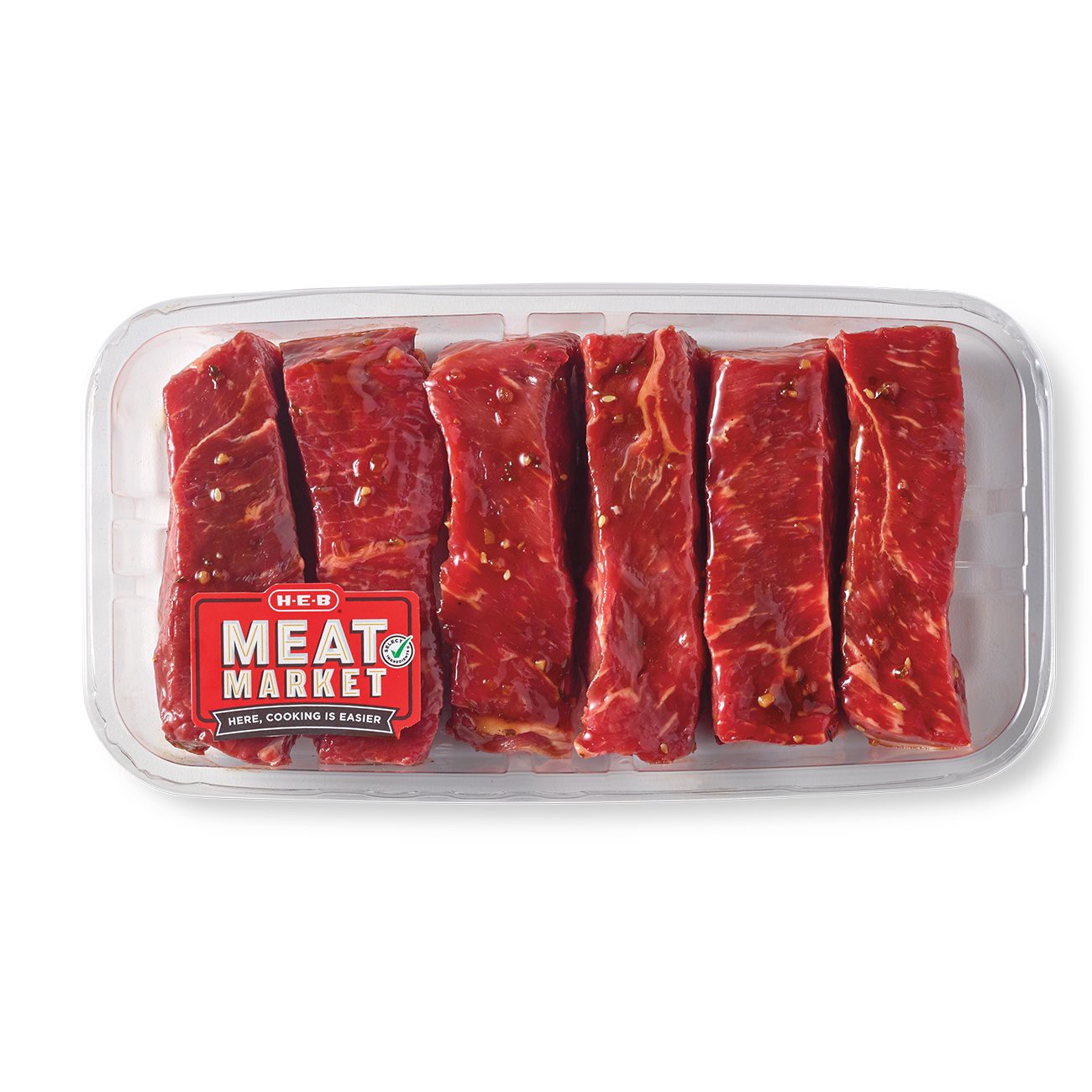slide 1 of 1, H-E-B Meat Market Marinated Boneless Texas-Style Beef Ribs – Korean BBQ, per lb