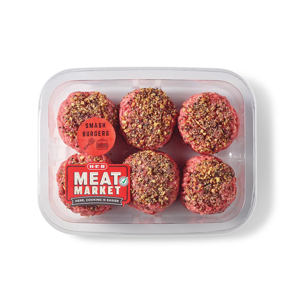 slide 1 of 1, H-E-B Meat Market Seasoned Smash Burger Patties – Garlic Peppercorn, per lb