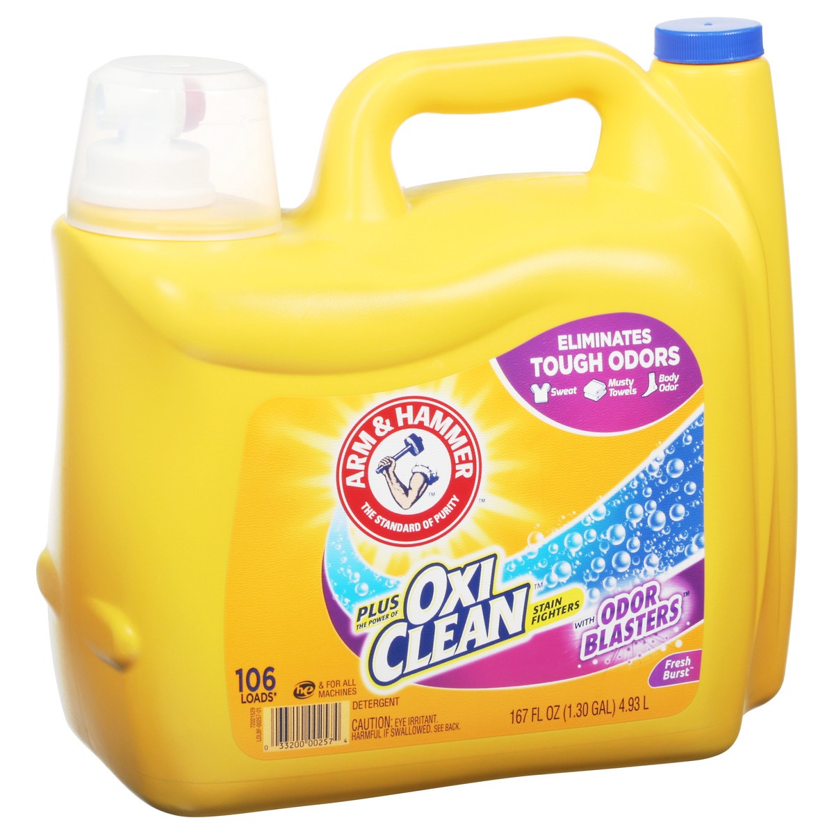 slide 2 of 9, Arm & Hammer Plus Oxiclean Fresh Burst Scent Liquid Laundry Detergent, 167 fl oz