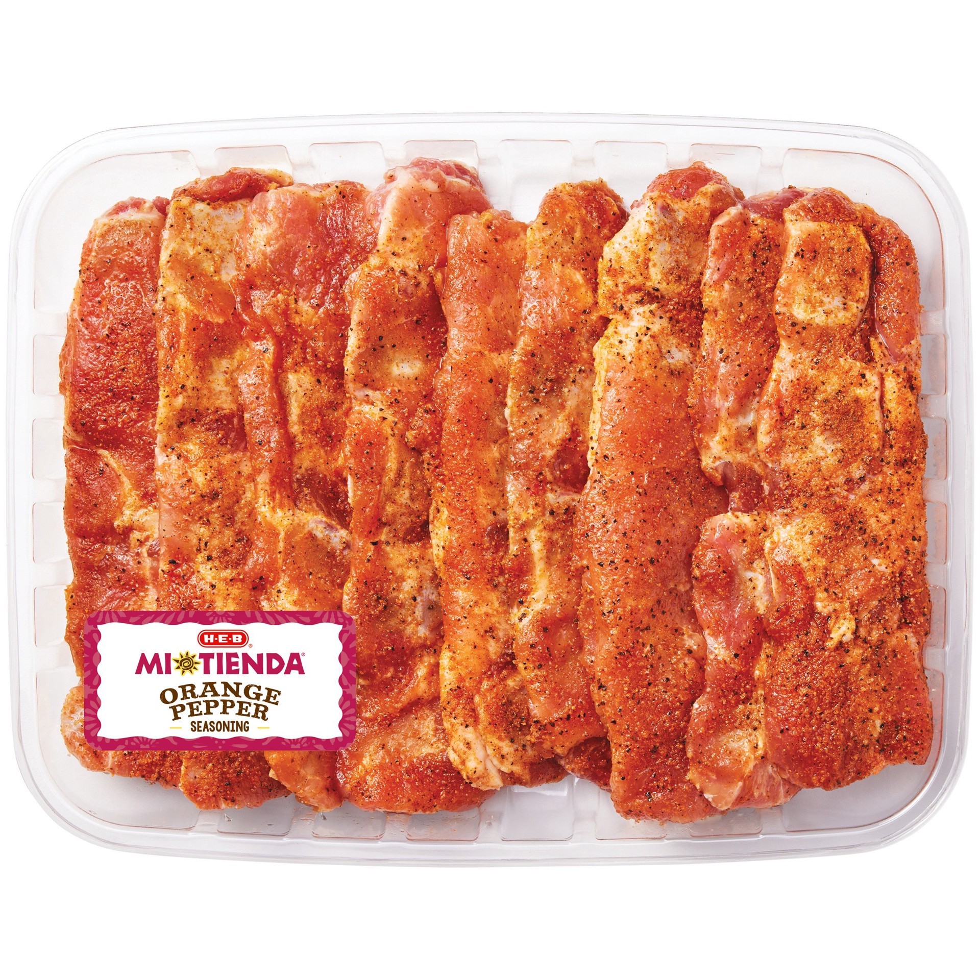 slide 1 of 1, H-E-B Mi Tienda Seasoned Bone-In Pork Riblets – Orange Pepper – Value Pack, per lb