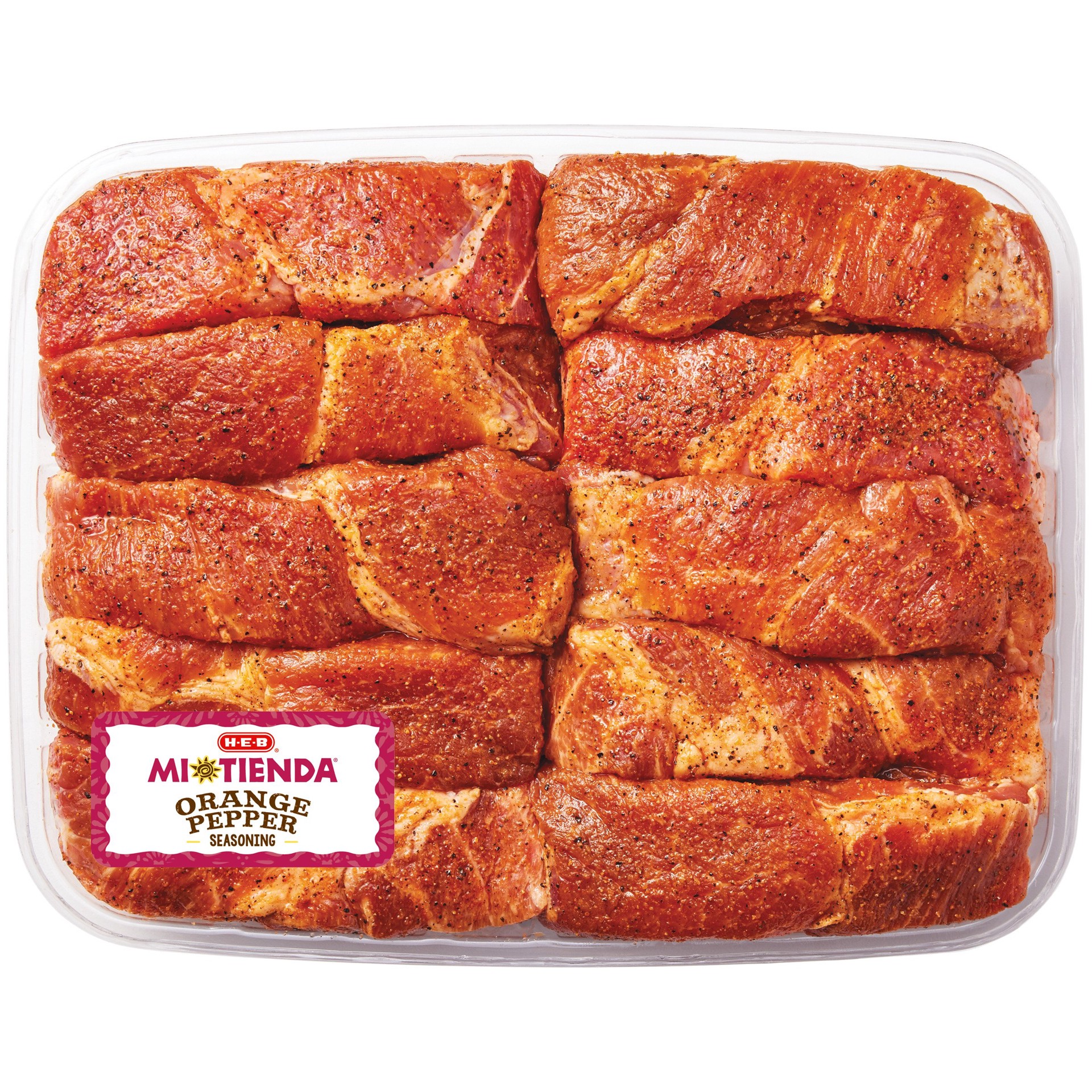 slide 1 of 1, H-E-B Mi Tienda Seasoned Country-Style Boneless Pork Ribs – Orange Pepper – Value Pack, per lb