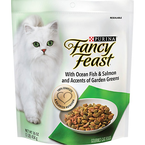 slide 1 of 1, Purina Fancy Feast Dry Cat Food Ocean Fish Salmon & Garden Greens, 16 oz