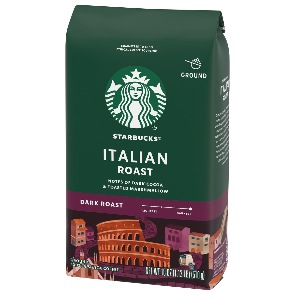 slide 5 of 9, Starbucks Ground Coffee, Dark Roast Coffee, Italian Roast, 100% Arabica, 1 bag (18 oz), 18 oz