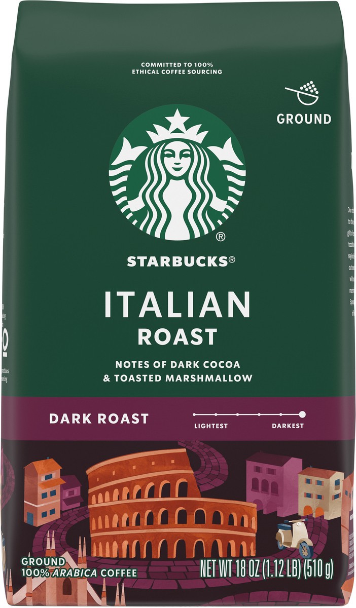 slide 3 of 9, Starbucks Ground Coffee, Dark Roast Coffee, Italian Roast, 100% Arabica, 1 bag (18 oz), 18 oz