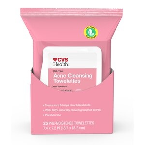 slide 1 of 1, Cvs Health Oil-Free Acne Cleansing Towelettes, Pink Grapefruit, 25Ct, 25 ct