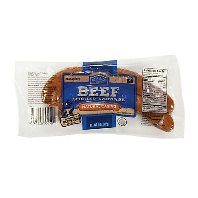 slide 1 of 1, Hill Country Fare Beef Smoked Sausage with Natural Casing, 11 oz