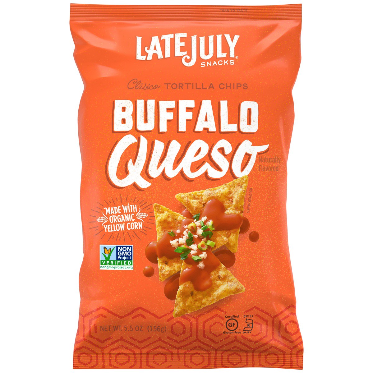 slide 1 of 11, Late July Snacks Buffalo Queso Tortilla Chips, 5.5 oz