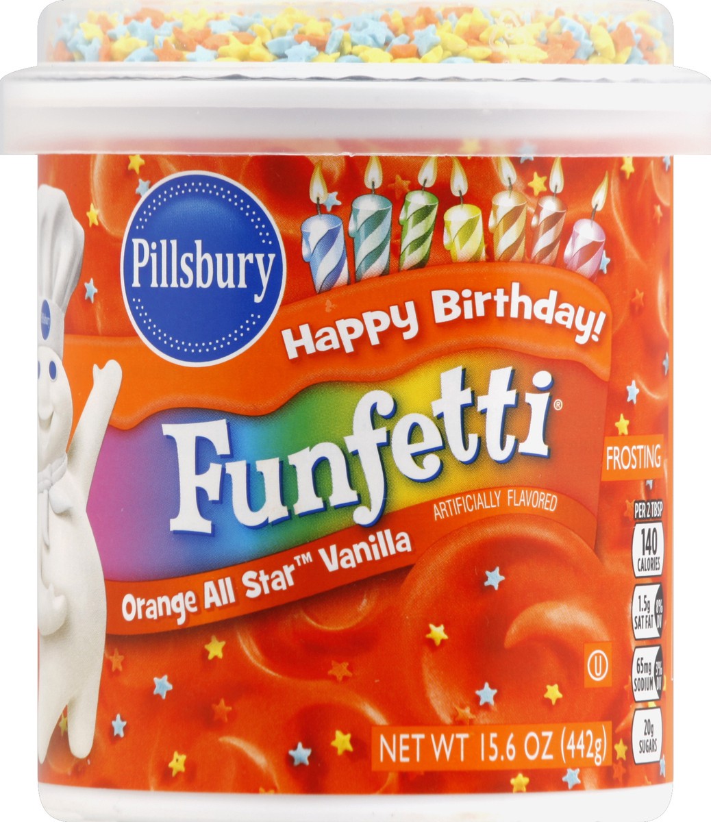 slide 2 of 2, Pillsbury Funfetti Frosting Orange All Star Vanilla, 15.6 oz