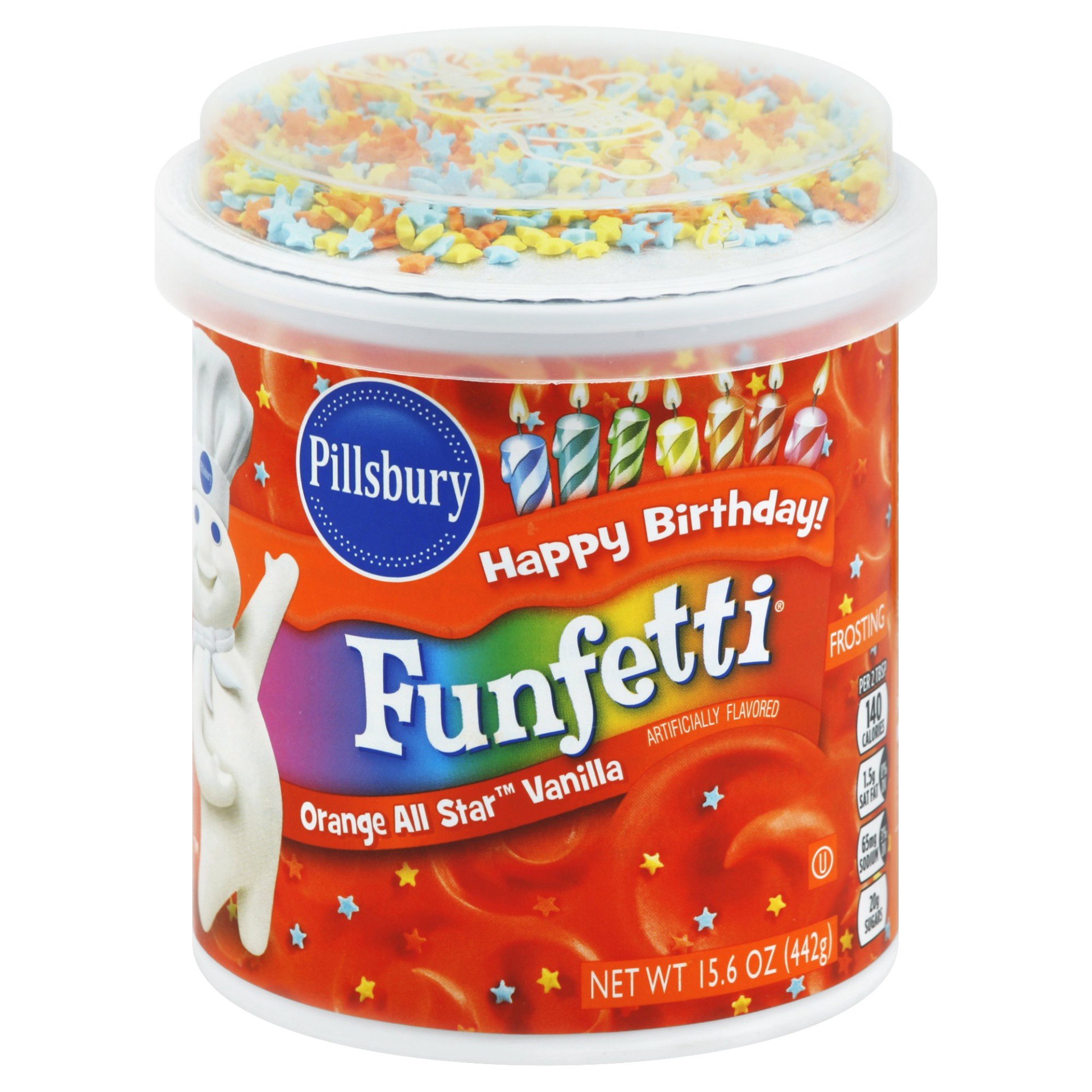 slide 1 of 2, Pillsbury Funfetti Frosting Orange All Star Vanilla, 15.6 oz