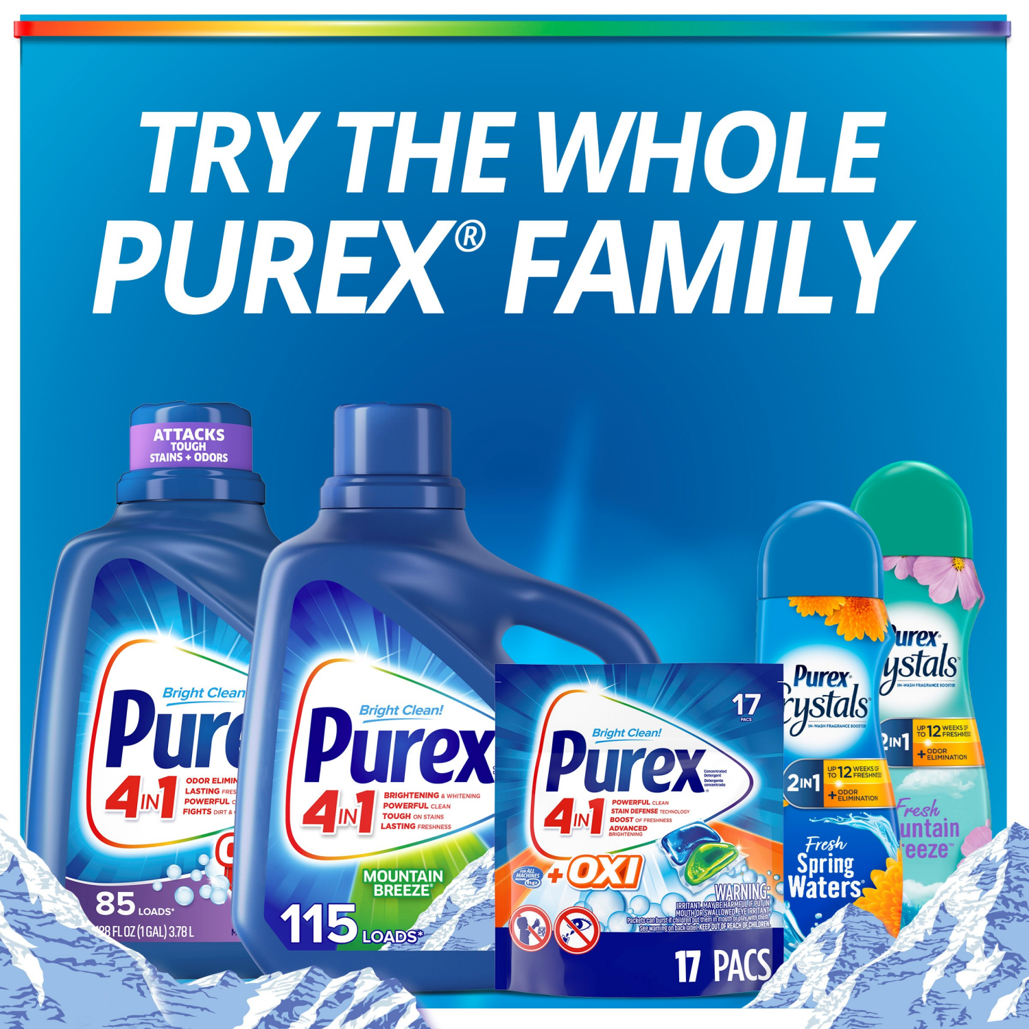 slide 3 of 5, Purex 4 in 1 Concentrated Mountain Breeze Detergent 150 fl oz, 150 fl oz