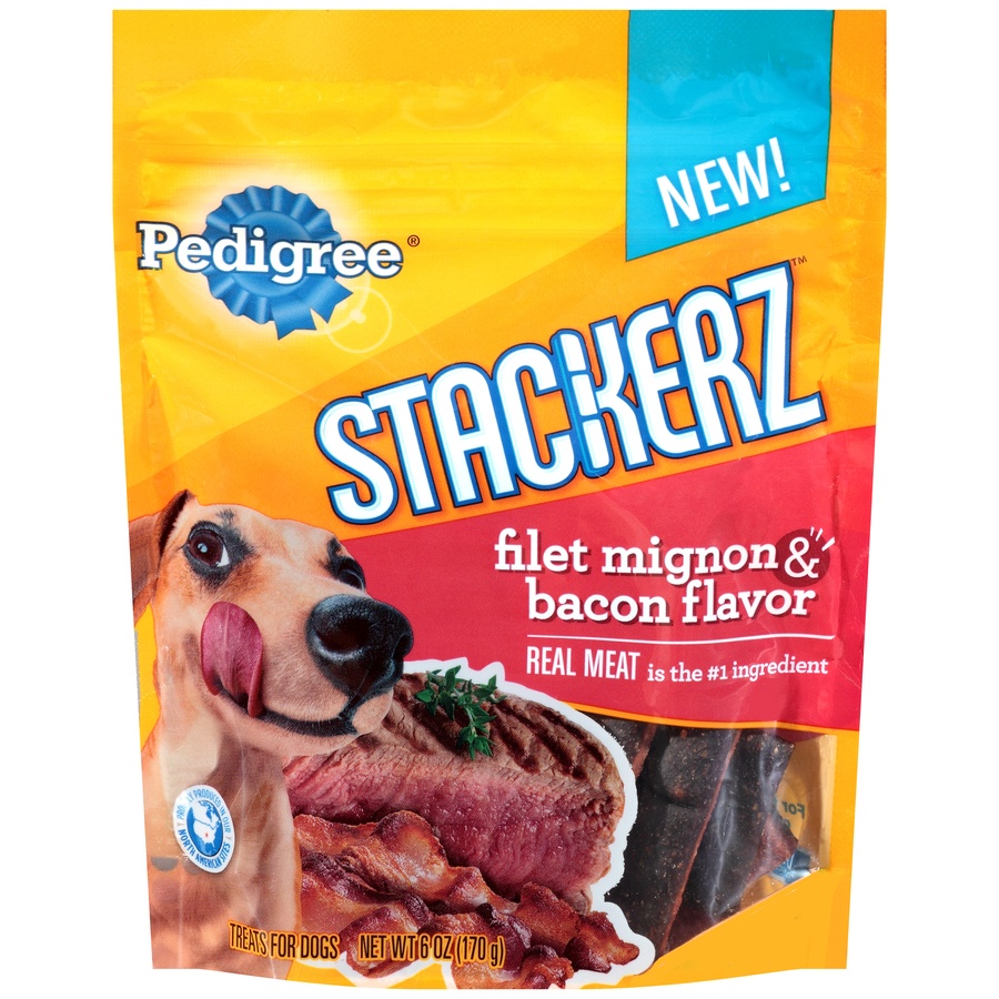 slide 1 of 6, Pedigree Stackerz Filet Mignon & Bacon Flavor Dog Treats, 6 oz