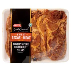 H-E-B Simply Seasoned Sweet TX Heat BBQ Rub Boneless Pork Boston Butt Steaks